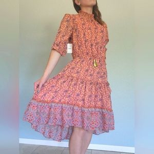 Terracotta Prairie Style Dress High Neck Collar Size Small